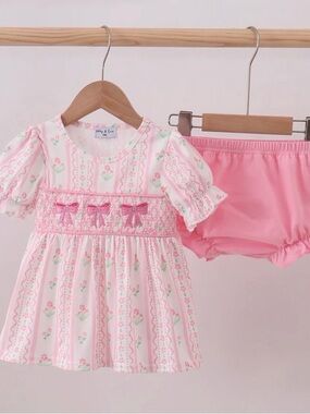 Honeydew USA Pink Floral Smocked Dress & Bloomers Set